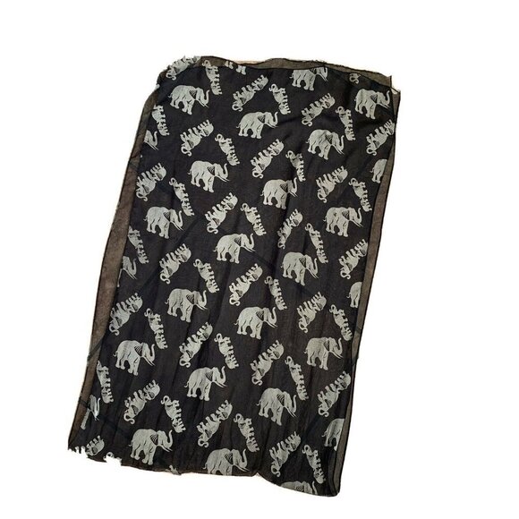 Elephant Black With Tan Chiffon Rectangle Sheer Scarf 19” x 62” - Picture 1 of 5